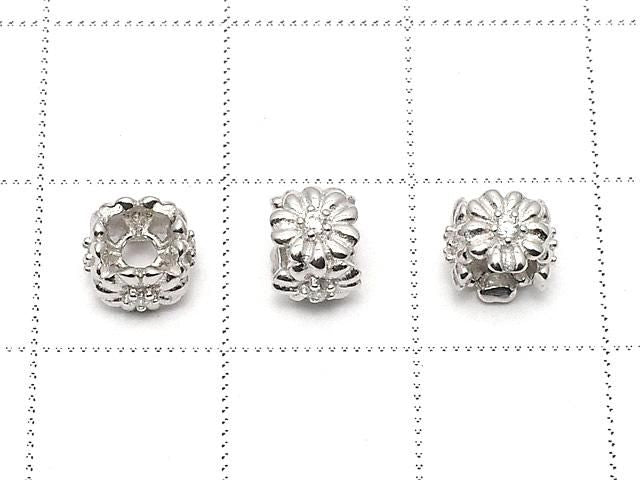 Silver 925 Flower Rondelle 6x6x5mm (with CZ) Rhodium Plated 1pc