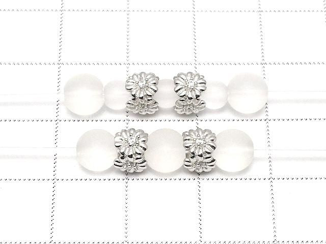 Silver 925 Flower Rondelle 6x6x5mm (with CZ) Rhodium Plated 1pc