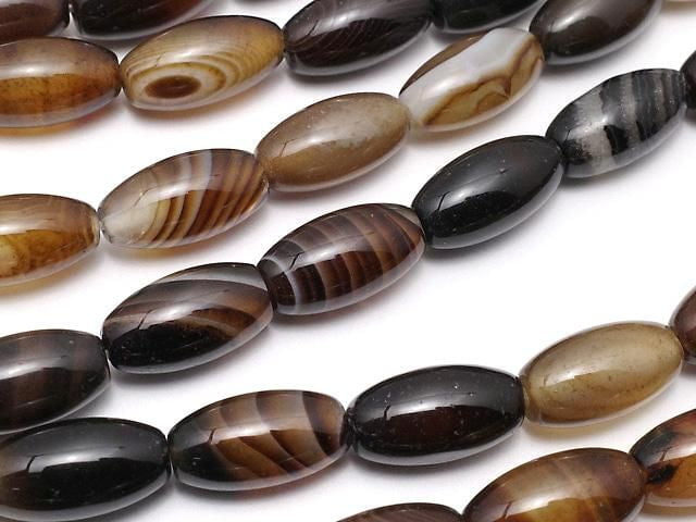Brown Striped Agate Rice Beads 11x6x6mm 1strand beads (approx. 15 inches/36 cm)