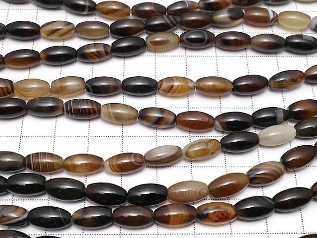 Brown Striped Agate Rice Beads 11x6x6mm 1strand beads (approx. 15 inches/36 cm)