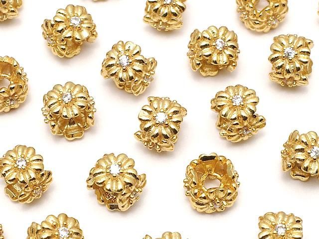 Silver925 Flower Rondelle 6x6x5mm (with CZ) 18KGP 1pc