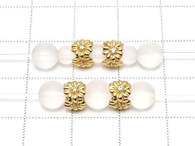 Silver925 Flower Rondelle 6x6x5mm (with CZ) 18KGP 1pc