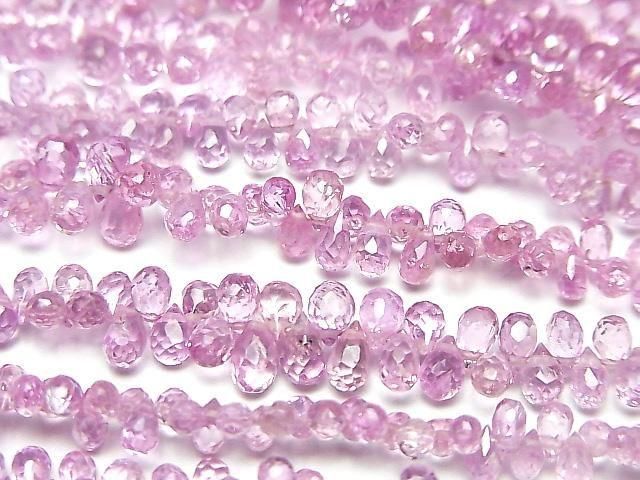 Hochwertiger rosa Saphir AAA kleine Tropfen facettierte Briolette halb oder 1 Strang Perle (ca. 6 Zoll/16 cm)