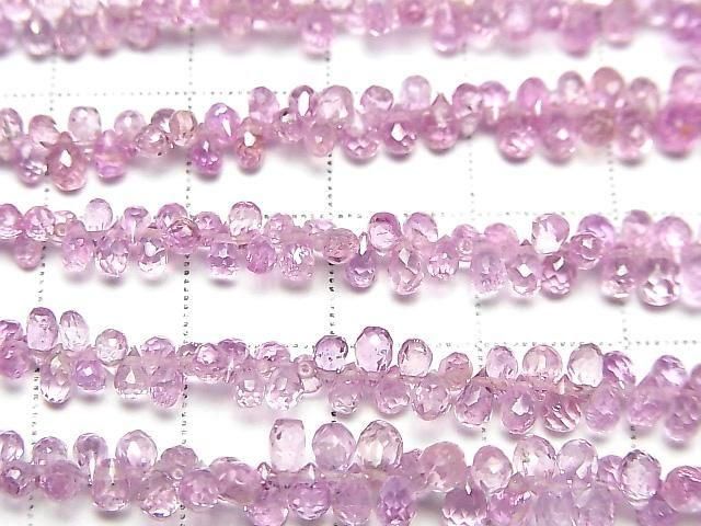 Hochwertiger rosa Saphir AAA kleine Tropfen facettierte Briolette halb oder 1 Strang Perle (ca. 6 Zoll/16 cm)