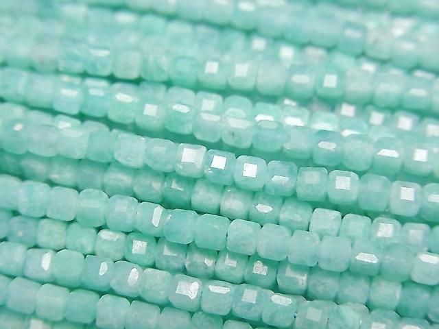 Hochwertig! Amazonit AA++ Würfelform 2x2x2mm 1Strang Perlen (ca. 15 Zoll/37 cm)