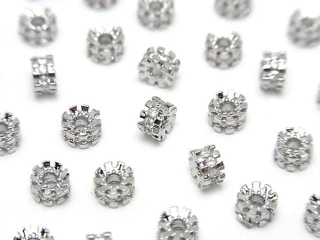 Metal parts Rondelle 4x4x2.5mm Silver Color (with CZ) 5pcs