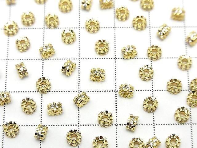 Metal parts Rondelle 4x4x2.5mm Gold Color (with CZ) 5pcs