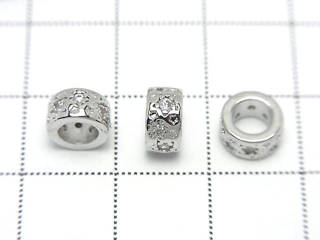 Metal parts Rondelle 7x7x4mm Silver Color (with CZ) 2pcs