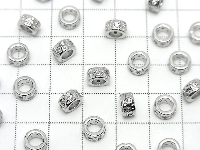 Metal parts Rondelle 7x7x4mm Silver Color (with CZ) 2pcs