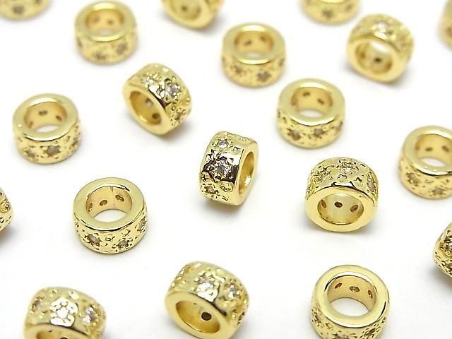 Metal parts Rondelle 7x7x4mm Gold Color (with CZ) 2pcs