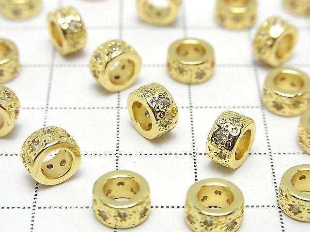 Metal parts Rondelle 7x7x4mm Gold Color (with CZ) 2pcs