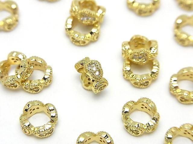 Metal parts Rondelle 9x9x4mm Gold Color (with CZ) 2pcs