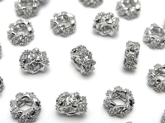 Metal parts Rondelle 9x9x4.5mm Silver Color (with CZ) 2pcs