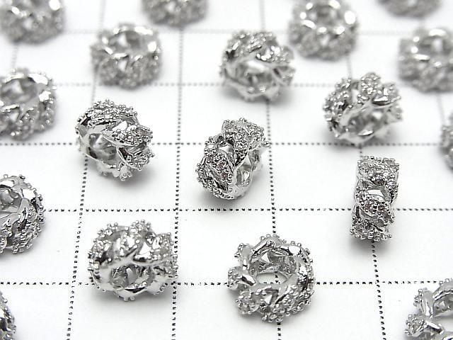 Metal parts Rondelle 9x9x4.5mm Silver Color (with CZ) 2pcs