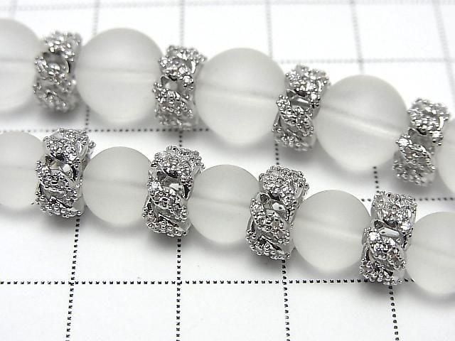 Metal parts Rondelle 9x9x4.5mm Silver Color (with CZ) 2pcs