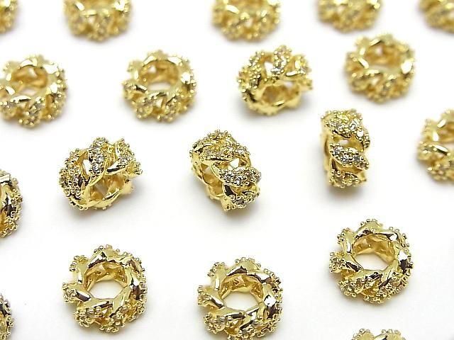 Metal parts Rondelle 9x9x4.5mm Gold Color (with CZ) 2pcs