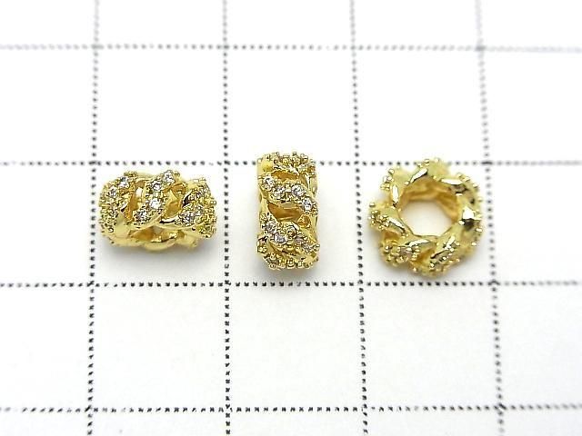 Metal parts Rondelle 9x9x4.5mm Gold Color (with CZ) 2pcs