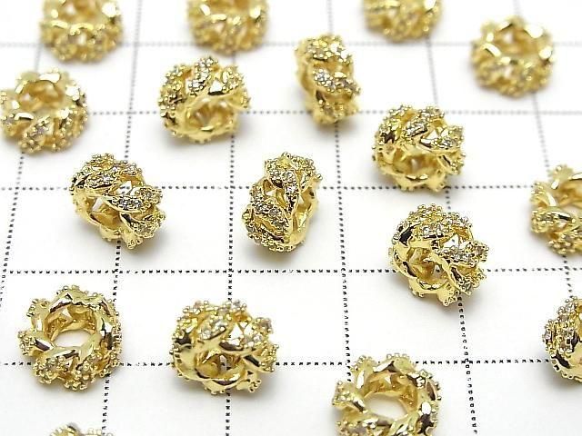 Metal parts Rondelle 9x9x4.5mm Gold Color (with CZ) 2pcs