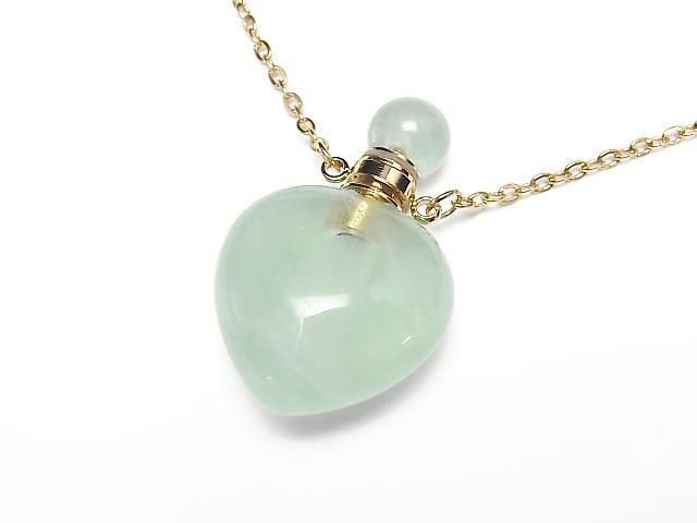 Green Fluorite Bottle Necklace Heart Shape 35x22mm 1strand Bead (approx. 22inch/56cm)