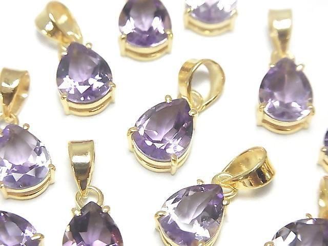 Hochwertiger Amethyst AAA Birnenform Facettiert 9x7mm Anhänger 18KGP