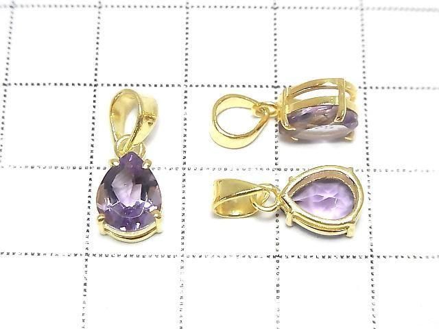 Hochwertiger Amethyst AAA Birnenform Facettiert 9x7mm Anhänger 18KGP