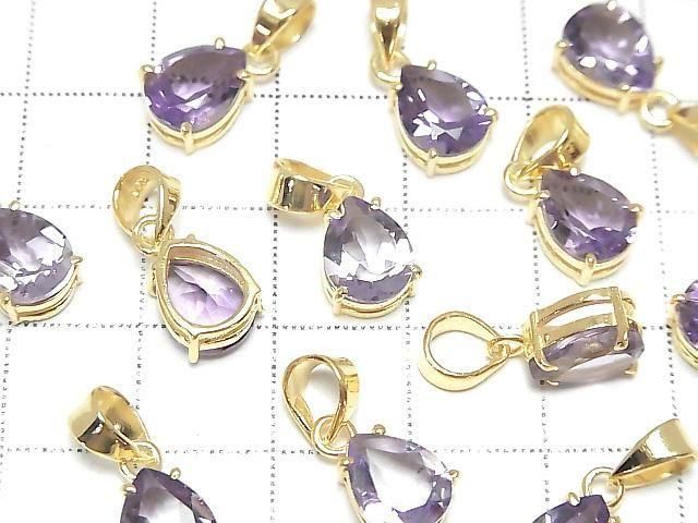 Hochwertiger Amethyst AAA Birnenform Facettiert 9x7mm Anhänger 18KGP