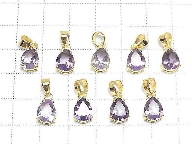 Hochwertiger Amethyst AAA Birnenform Facettiert 9x7mm Anhänger 18KGP