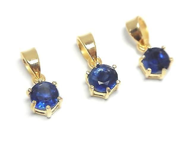 Hochwertiger Kyanit AAA Rund Facettiert 7x6mm Anhänger 18KGP