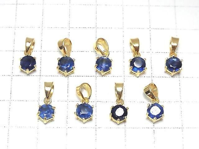 Hochwertiger Kyanit AAA Rund Facettiert 7x6mm Anhänger 18KGP