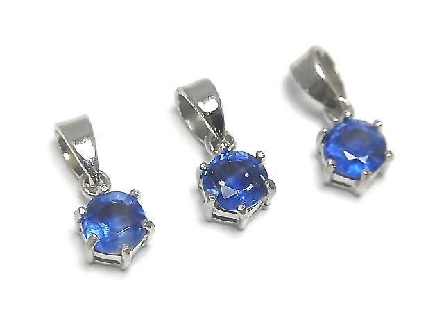 Hochwertiger Kyanit AAA Rund Facettiert 7x6mm Anhänger Silber925