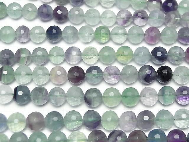 多色螢石 AA++ 128切面圓珠 10mm 半串或一串珠子 (約14英吋/35公分) 高品質!
