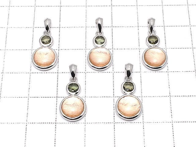 Meteorite & Moldavite 1-stone Coin Pendant 10mm Silver925 Pink Gold 1pc