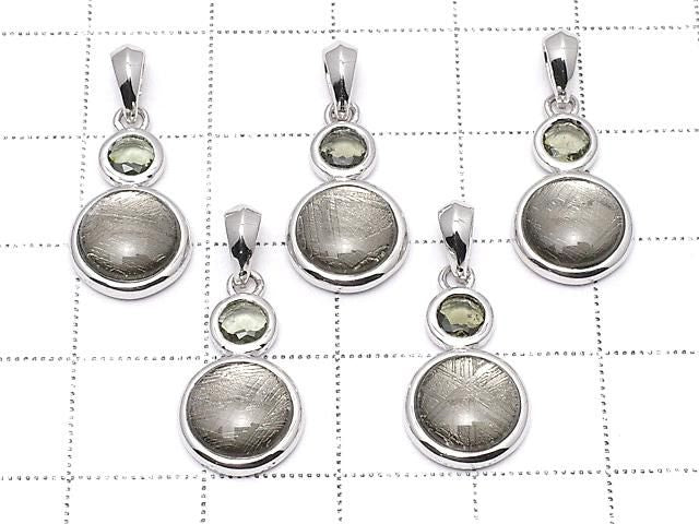 Meteorite & Moldavite 1-stone Coin Pendant 10mm Silver925 Black 1pc