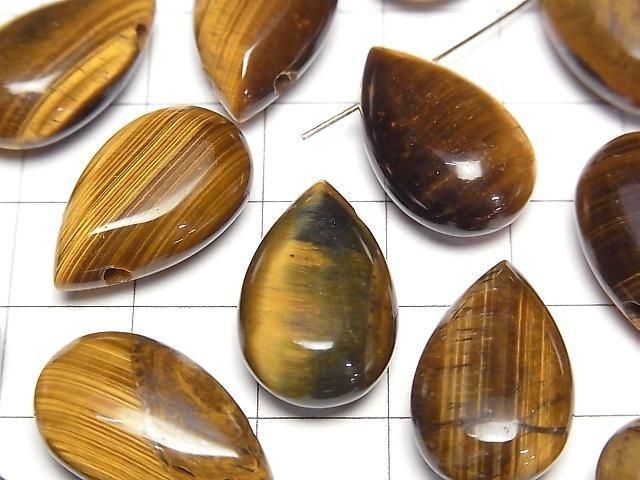 Gelber Tigerauge AA+ Birnenform (glatt) 20x12mm 2 Stück