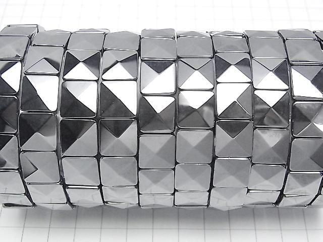 Perles Terahertz à 2 trous, facettées, carrées, 12x12x5mm, 1 fil (Bracelet jonc)