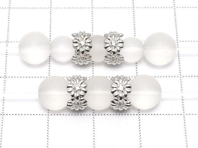 Silver925 Flower Rondelle (with CZ) 8x8x4.5mm Rhodium Plated 1pc