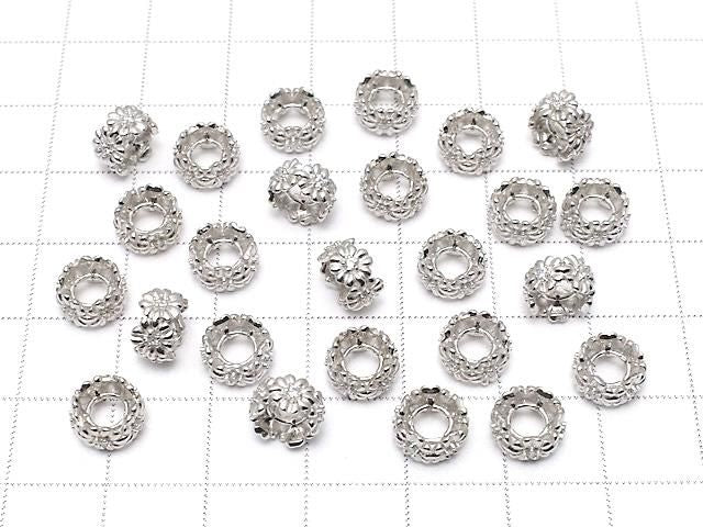 Silver925 Flower Rondelle (with CZ) 8x8x4.5mm Rhodium Plated 1pc