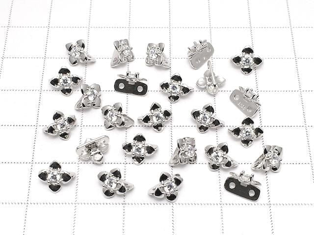 Silver 925 Joint Part Flower Motif (with CZ) 7x8x5.5mm Rhodium Plated 1pc