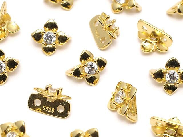 Silver 925 Joint Part Flower Motif (with CZ) 7x8x5.5mm 18KGP 1pc