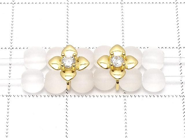 Silver 925 Joint Part Flower Motif (with CZ) 7x8x5.5mm 18KGP 1pc