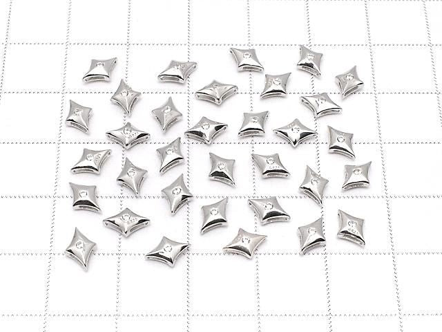 Silver 925 Sparkle Star Motif 7x5x2.5mm (with CZ) Rhodium Plated 2pcs