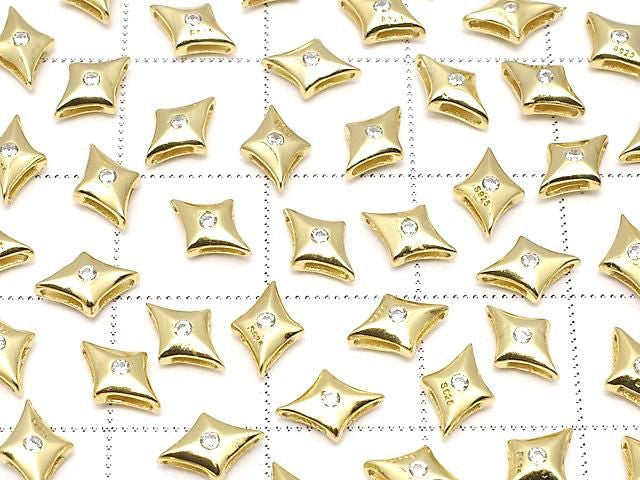 Silver 925 Sparkle Star Motif 7x5x2.5mm (with CZ) 18KGP 2pcs