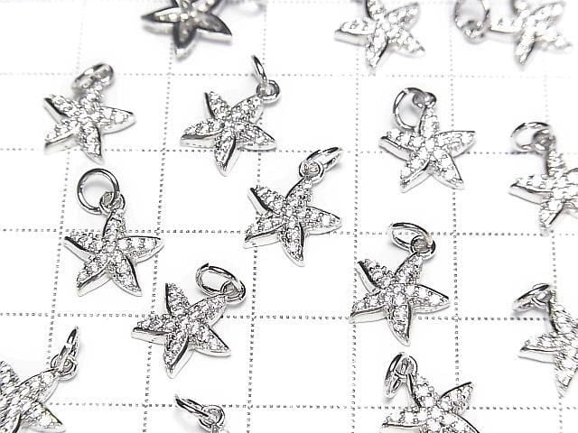 Metal parts Charm 10x10.5mm Starfish silver color (with CZ) 2 pcs