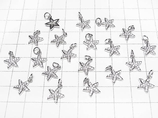 Metal parts Charm 10x10.5mm Starfish silver color (with CZ) 2 pcs