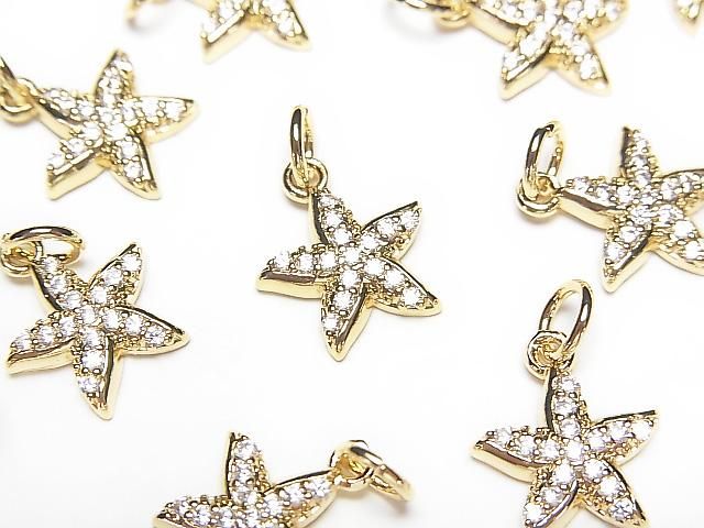 Metal parts Charm 10x10.5mm Starfish gold color (with CZ) 2 pcs