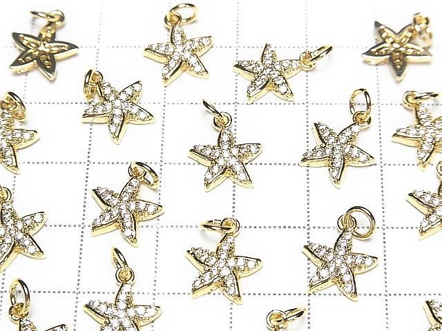 Metal parts Charm 10x10.5mm Starfish gold color (with CZ) 2 pcs