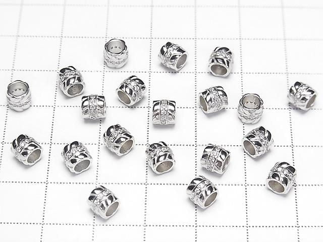 Silver925 Rondelle 5.5x5.5x5mm(with CZ) Rhodium Plated 1pc