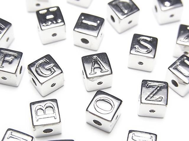 Metal parts Alphabet (Initial) Beads Cube Shape 6x6x6mm Silver Color 2pcs