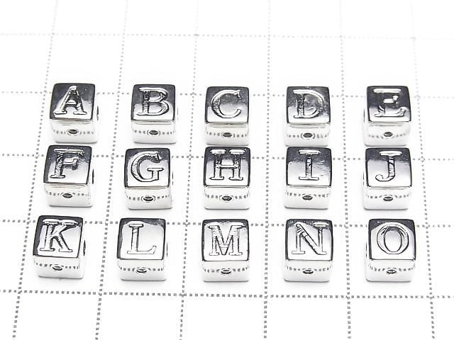 Metal parts Alphabet (Initial) Beads Cube Shape 6x6x6mm Silver Color 2pcs