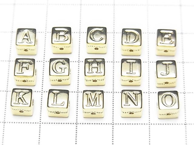 Metal parts Alphabet (Initial) Beads Cube Shape 6x6x6mm Gold Color 2pcs